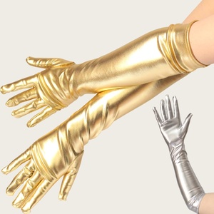 Gants de soirée pour femmes, en cuir doré argenté, longs, métalliques, pour spectacle sur scène, performance, danse, accessoires de costume - Product Image 1