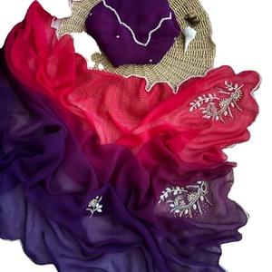 Sari de fête pour femme prêt-à-porter en soie Banarasi de qualité supérieure, avec broderies de sequins lourds, style Lehenga, plusieurs couleurs, et pièces de chemisier assorties - Product Image 1