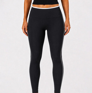 Leggings de yoga noirs à taille haute avec bande latérale, longueur intégrale, en Spandex et Nylon, sans couture, extensibles dans les quatre sens - Product Image 1