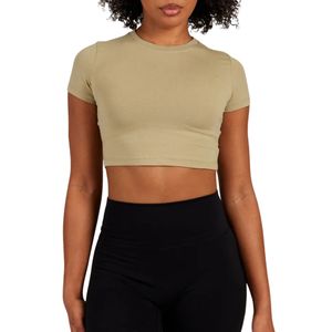 เสื้อยืดครอปผู้หญิงทรงปกติ คอกลม แขนสั้น ผ้าสเตรช ระบายอากาศได้ดี เหมาะสำหรับออกกำลังกาย โยคะ ฟิตเนส รับผลิตตามสั่งขายส่ง - Product Image 2