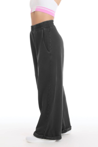 Women's High <b>Waist</b> <b>Elastic</b> Black Wide Leg Pants Casual Loose Fit Full Length <b>Trousers</b> <b>With</b> Back Pocket - Product Image 2