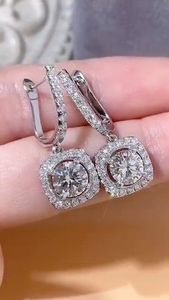 4ct Lab Grown <b>Diamond</b> Halo <b>Earrings</b>: 14K White Gold <b>Dangle</b> Drop, hoop <b>earring</b> - Product Image 6