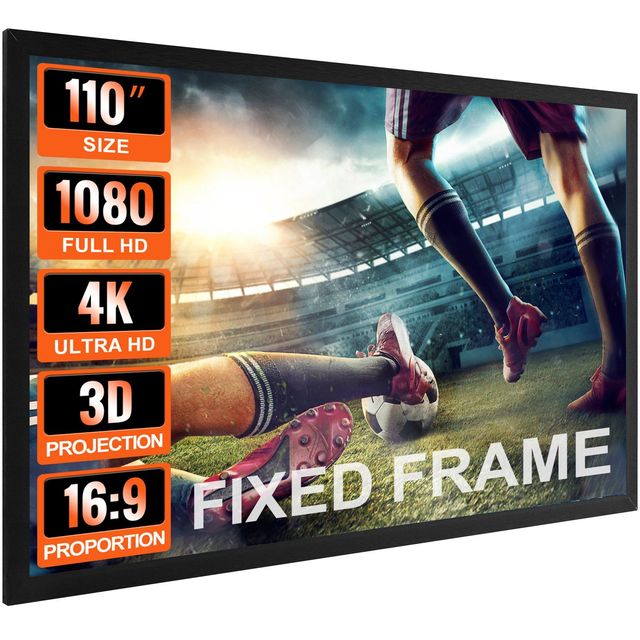 Fixed Frame Projector Screen 110 Inch 16:9 4K Ultra Hd Aluminum Wall Mounted For Home Theater Movie Use