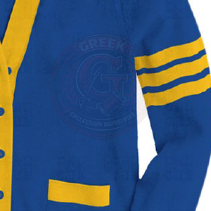 Sigma Gamma Sorority <b>Cardigan</b> Women's Sweater Blue Yellow Lettering Full Sleeve Greek letter logo Acrylic Knitted V Neck - Product Image 5