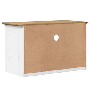 Meuble TV en bois de pin massif, blanc et marron, avec support en métal et bois d'ingénierie - Product Image 6
