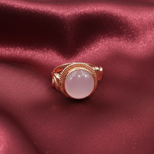 Natural 925 Sterling Silver Rose Quartz <b>Ring</b> Handmade Boho Vintage Style Round Cabochon Healing <b>Crystal</b> Women Jewelry for Unisex - Product Image 3