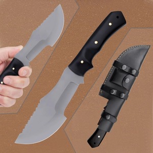 Cuchillo de Caza de Acero Inoxidable con Hoja de Punta Caída y Borde Dentado, Mango de Plástico Negro, Hoja Fija de Grado Industrial - Product Image 4