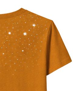 T-shirt en coton pour femme personnalisé, couleur moutarde, avec imprimé étoile en strass, manches courtes, col rond, haut décontracté pour femme, design OEM personnalisé - Product Image 6