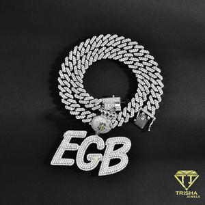 Collar con Colgante de Diamante Cultivado en Laboratorio de Lujo, Inicial SM5, con Diseño de Piedra Brillante, Cadena Cubana Personalizada - Product Image 2