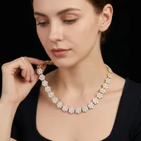 LAX DIORE JEWELS Kalung Pria/Wanita Berlapis Perak Motif Bunga dengan Berlian Berkilau Setting Prong Rantai Hiphop Trendy