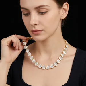 LAX DIORE JEWELS Men's/Women's <b>Silver</b> Plated Flower Statement Necklace Moissanite Brilliant Prong Setting Hiphop Jewelry Chain - Product Image 2