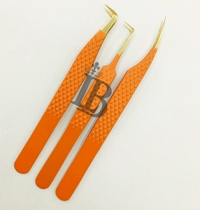 Pinzas para Extensión de Pestañas Lumia Beauty, Color Naranja, Puntas Doradas, Acero Inoxidable Antimagnético, Alta Demanda, Herramientas de Tendencia, MOQ Bajo - Product Image 2