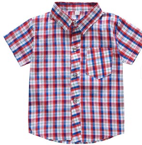 เสื้อเชิ้ตลายสก๊อตแขนสั้นลำลองสำหรับเด็กผู้ชายพร้อมกระเป๋า ปกคอปก ทรงปกติ ผ้าทอ - Product Image 2