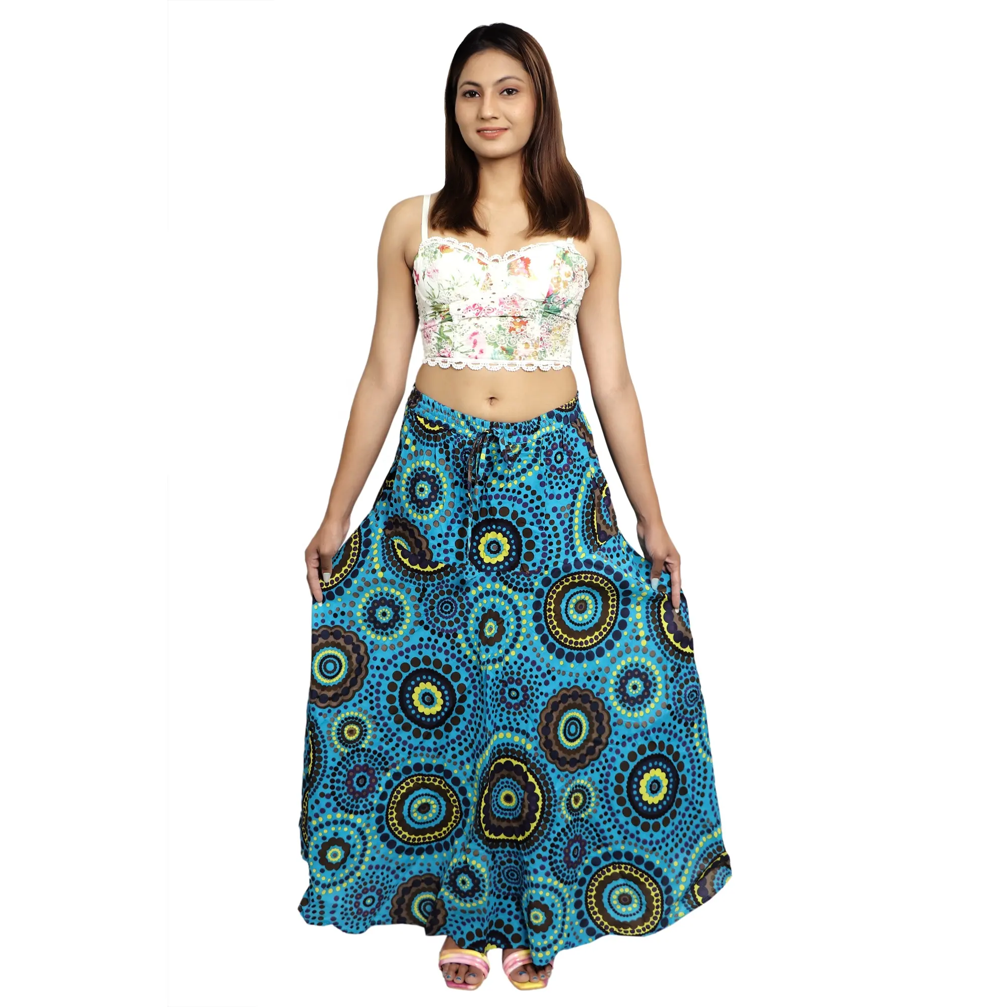 Индийское платье с длинной свободной юбкой с ручным принтом для женщин, богемная Макси-юбка, Пляжное Платье