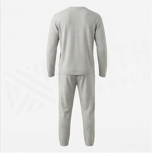Light Gray Crewneck Sweatshirt and Jogger Pants Set Solid Color Knitted Casual Wear for Adults Regular Fit - Product Image 2