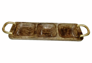 Wooden 3 Section Serving <b>Tray</b> with Golden Leaf Handles Decorative Snack Dry Fruit Tea Coffee Serving Platter for Home & <b>Kitchen</b> - Product Image 4
