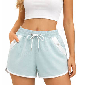 Shorts tricotés taille haute pour femmes, couleur unie, avec cordon de serrage et poches boutonnées, coupe décontractée et sportive - Product Image 4