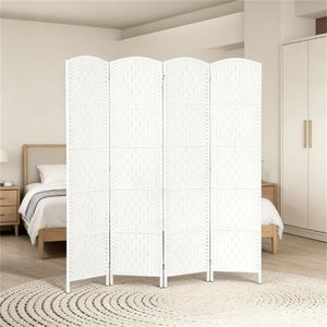 White Four-Panel Folding Privacy <b>Screen</b> Bedroom Partition <b>Wall</b> Room Divider - Product Image 1