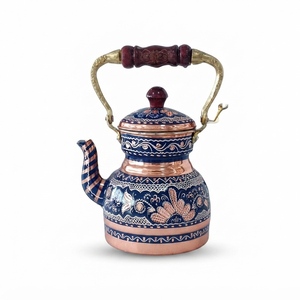 Handmade Turkish Copper Tea Kettle Blue Enamel Copper Tea Pot Traditional Wooden Handle <b>Teapot</b> OEM Wholesale Supplier Factory - Product Image 1
