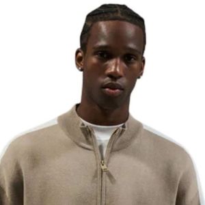 Chaqueta Deportiva de Punto con Franja Lateral Beige, Cierre de Cremallera, Estilo Urbano, Puños Acanalados, Tejido Suave, Ropa Casual para Hombre, Ajuste Premium y Cómodo - Product Image 5