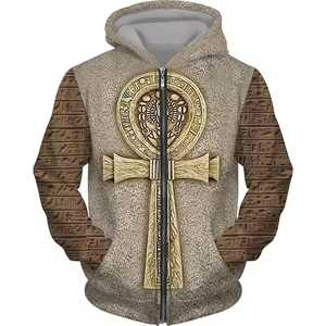 Sweat à capuche pour homme au design pharaon égyptien, 100% coton molletonné, respirant, écologique, décontracté pour l'hiver, coupe régulière, poche zippée - Product Image 6