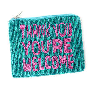 Portamonete con Perline e Citazioni Divertenti 'Grazie' e 'Non ti ringraziaremo mai' in Teal, Mini Portafoglio con Cerniera, Regalo Originale - Product Image 2