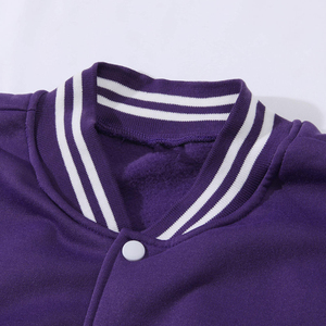 Chaqueta Varsity para Mujer, Color Morado y Blanco, Bloques de Color, Manga Larga, Corte Regular, Cuello Camisero, Tejido de Punto, Poliéster - Product Image 6