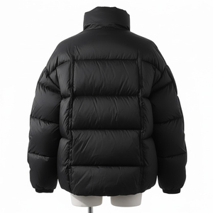 Blouson d'hiver matelassé noir pour homme, col montant, fermeture éclair, coupe décontractée, épais, couleur unie, coupe-vent - Product Image 2
