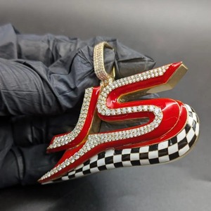 Colgante de Letra JS con Moissanita, Plata 925, Esmalte Rojo, Cristal y Diamantes de Imitación, Estilo Hiphop, Unisex, para Regalo - Product Image 4