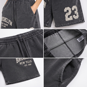 Women Heavyweight Loose Fit Sweat Shorts 100% Cotton Fleece Women's Baggy Shorts Drawstring Waist <b>Side</b> Pockets Sweat Shorts - Product Image 6