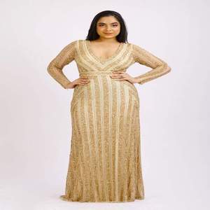 Women Gold <b>Sequin</b> Evening Gown Long Sleeve Deep Neck Backless Party Dress | Luxury Wedding Prom Wear | India 2026 Export Quality - Product Image 1