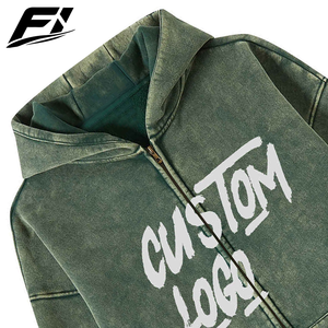 Sweat-shirts à capuche zippés vintage pour hommes, coupe oversize, en molleton de coton, style streetwear décontracté, vente en gros pour acheteurs professionnels - Product Image 6