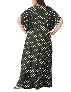High Quality Women's <b>Kaftan</b> Polka Dot Maxi Abaya V Neck Loose Cotton Dress <b>Summer</b> Modest Daily Wear Short Sleeve Straight Hem - Product Image 5