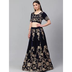 Zeel Vêtements Bleu Marine Designer Brodé Velours Semi-Cousu Lehenga Choli Belle Fête Porter Des Robes De Bal - Product Image 6