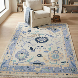 Premium Multicolor Hand Knotted Wool Area Rug with Traditional Floral Medallion Pattern Flat Pile Medium Thickness Living Room - Product Image 1