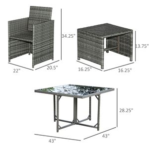 9 Piece Gray Outdoor Rattan Wicker Dining <b>Table</b> and Chair Furniture Set <b>Space</b> <b>Saving</b> Wicker Chairs with Cushions for Patio Use - Product Image 3
