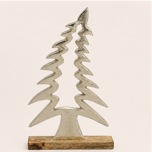 Handmade Modern Metal Aluminum Christmas <b>Tree</b> Sculpture With Rustic Mango Wood Base For <b>Tabletop</b> Holiday Decoration And Festive - Product Image 5