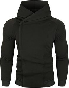 Vente en gros de sweats à capuche noirs pour hommes, style hip-hop streetwear, avec masque intégré, surpiqûres contrastées, fermeture éclair asymétrique, balaclava brodée - Product Image 5