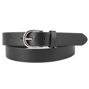 Ceinture décontractée en cuir véritable PRIMEFIELD ENTERPRISES, ceinture pour homme en cuir de vache noir uni, boucle à ardillon argentée rectangulaire, ceinture robuste - Product Image 4