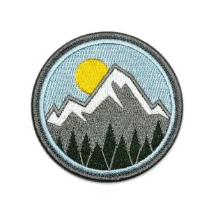 Circular Embroidered Mountain <b>Patch</b> With Sun And Trees <b>Sew</b>-<b>On</b> Applique For Gifts - Product Image 1