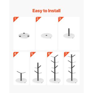 Supporto per Tazze in Acciaio al Carbonio Migliorato con 8 Ganci e Base in Marmo, Porta Tazze da Caffè, Accessorio per Armadietto da Cucina - Product Image 6