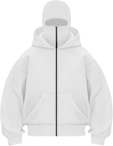 Nouvelle Arrivée : Sweat à Capuche Balaclava Sur Mesure 100% Coton Polaire, Coupe Oversize Épaules Tombantes, Style Streetwear avec Poche, Fermeture Éclair, Motif Uni - Product Image 4