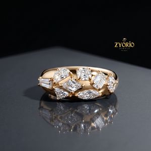 Anillo de Plata de Ley 925 con Diamantes de Varias Formas, Anillo de Diamantes Cultivados en Laboratorio, Anillo de Boda Moderno - Product Image 1