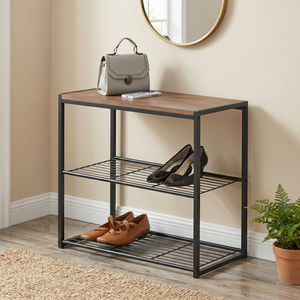 Zapatero de Estilo Industrial de 3 Niveles con Parte Superior de Madera y Estructura Metálica, Estante de Almacenamiento Independiente para la Entrada del Hogar - Product Image 4