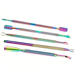 High-Quality Newest Complete <b>Nail</b> Art Grooming Set Professional Grade Cuticle Pushers and Scrapers Rainbow Titanium Coating - Product Image 1