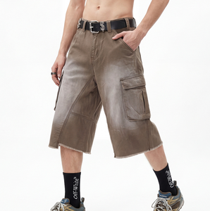 Shorts cargo pour homme, couleur unie, longueur bermuda, en toile, avec poches, taille mi-haute, fermeture boutonnée, style décontracté - Product Image 6