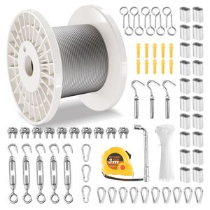 Kit Cavo in Acciaio Inox 304 da 1/8'' 100 ft con 124 Accessori, Resistenza alla Rottura 1600 Lbs, Fili 7x7, Morsetti per Cavi - Product Image 1