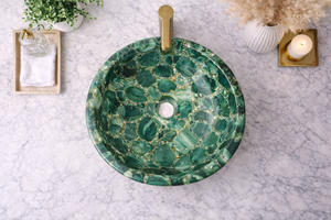 Vasque de salle de bain ronde en agate verte de luxe, lavabo sur comptoir, bol en marbre fait main - Product Image 2