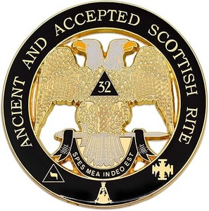 32nd Degree Ancient & Accepted Scottish Rite <b>Round</b> Masonic Auto Emblem - [Black & Gold][3'' Diameter] - Product Image 1