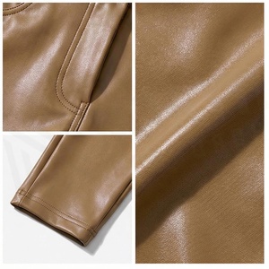 <b>High</b> <b>Waist</b> Full Length <b>Leather</b> Pants With Pockets Button Fly Solid Color Active Stretch Women's <b>Leggings</b> - Product Image 4